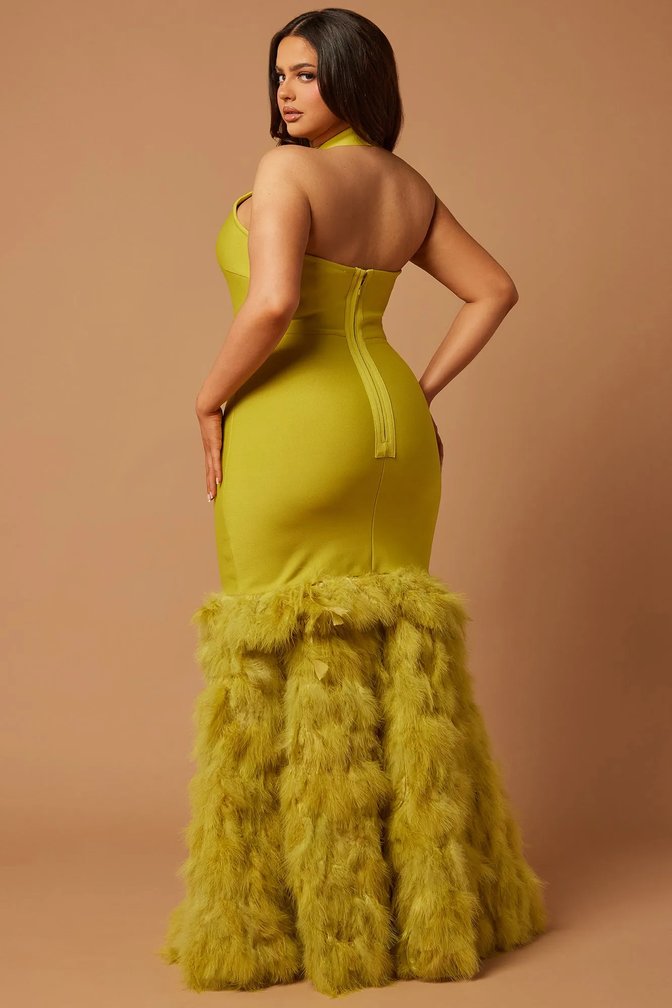 Bailey Feather Bandage Gown - Chartreuse