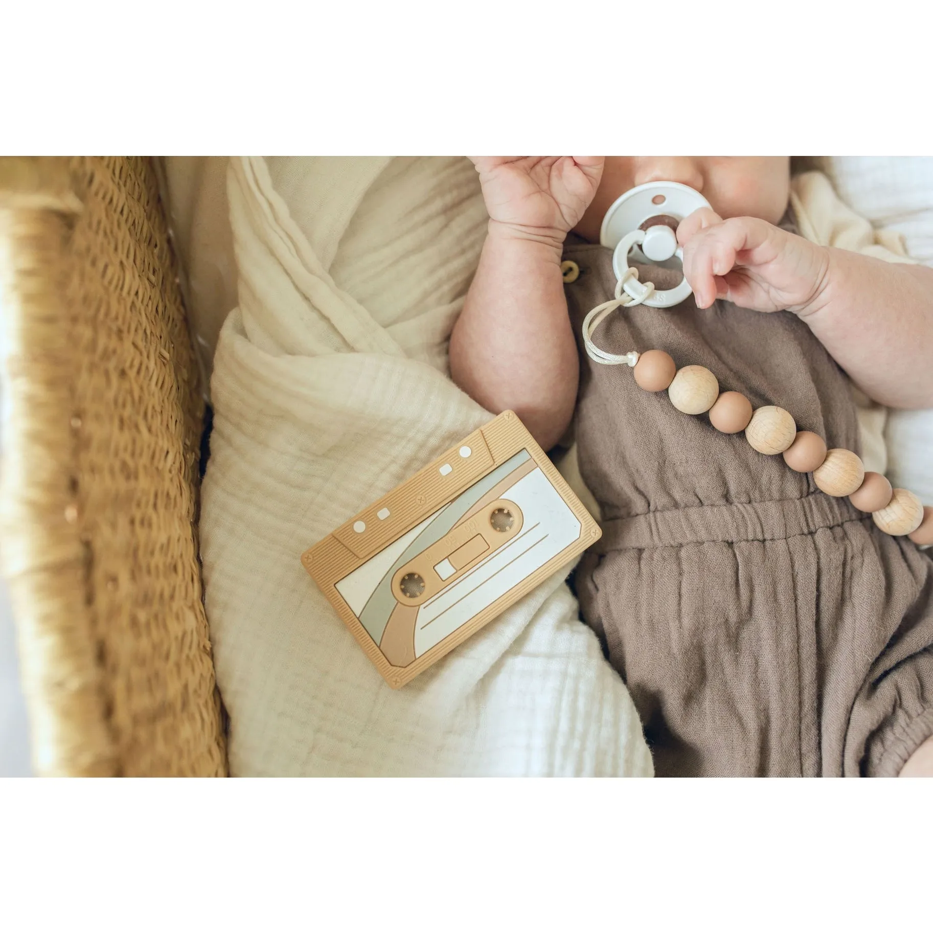 Cassette Tape Teether with Clip - Oatmeal by Gummy Chic