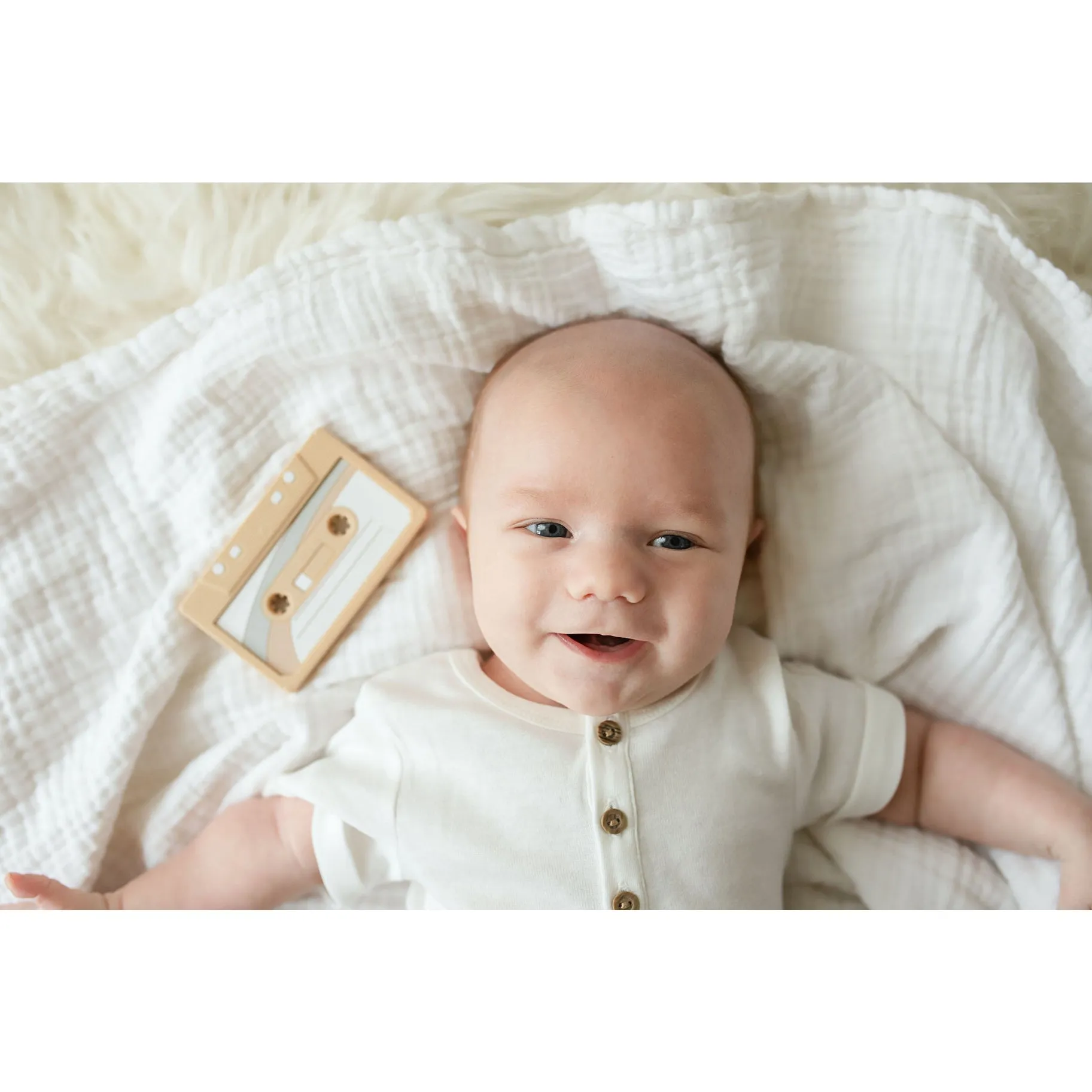 Cassette Tape Teether with Clip - Oatmeal by Gummy Chic