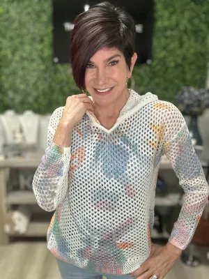 CB Printed Crocheted Hooded Sweater