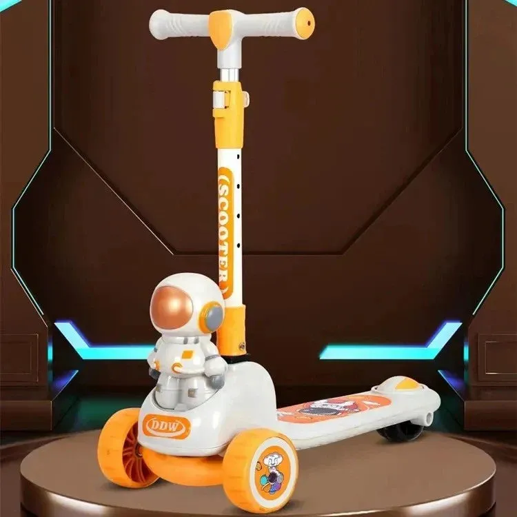 Kids Astronaut Kick Scooter With Light & Music - Orange