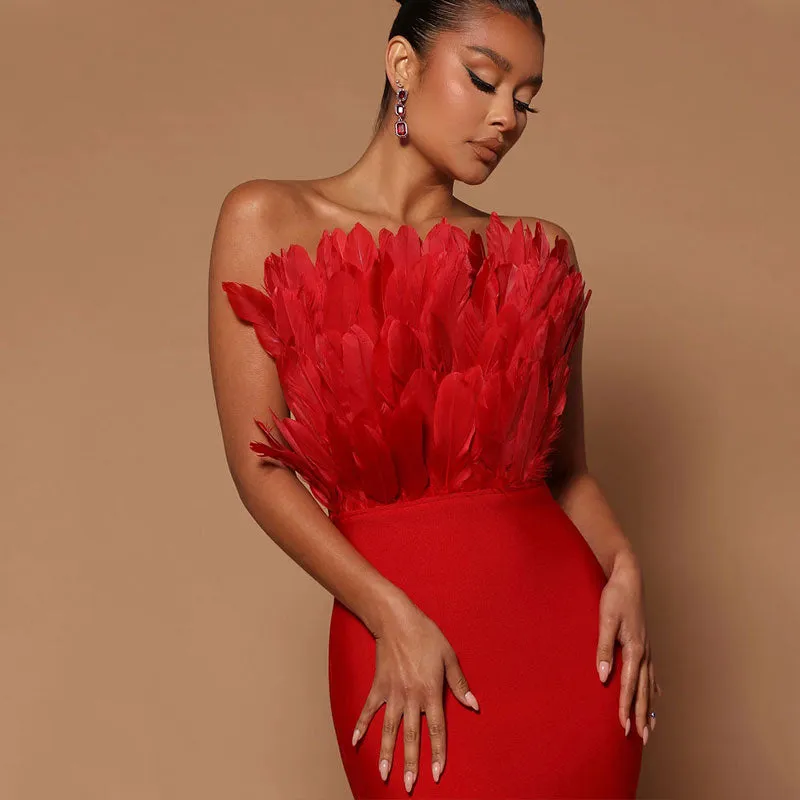 Liana Tube Dress with Feather Detailing