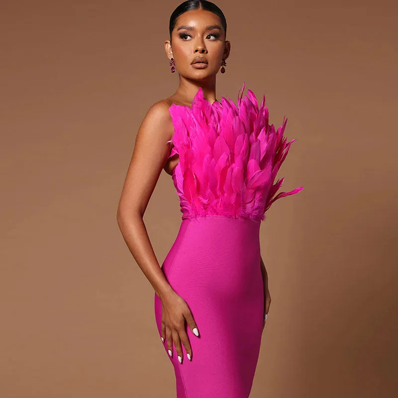 Liana Tube Dress with Feather Detailing