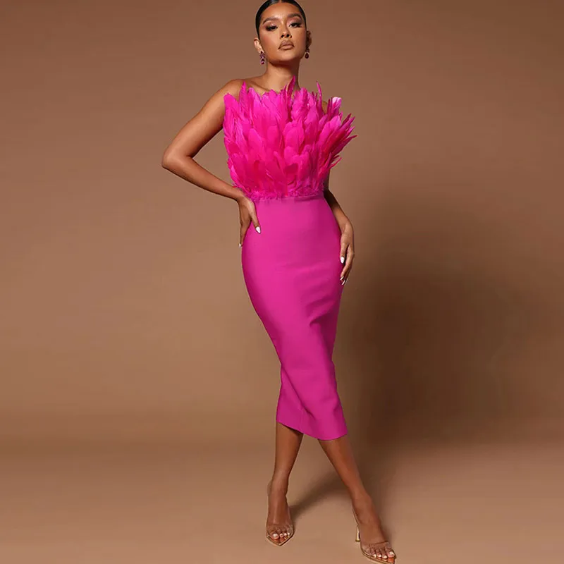 Liana Tube Dress with Feather Detailing