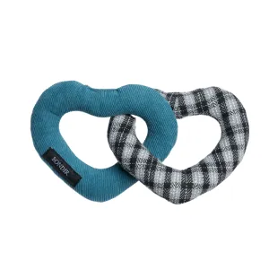 Marine Tweed Squeaky Interlocking Heart Dog Toy
