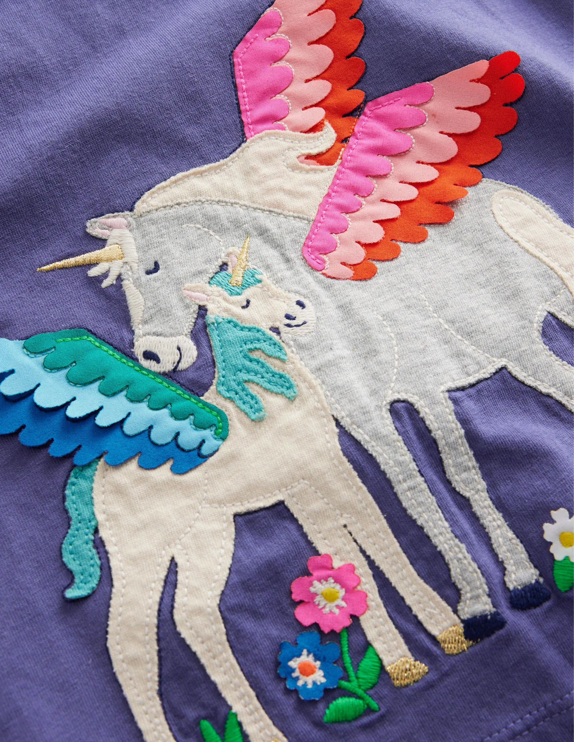 Puff Sleeve Appliqué T-shirt-Soft Starboard Blue Unicorn