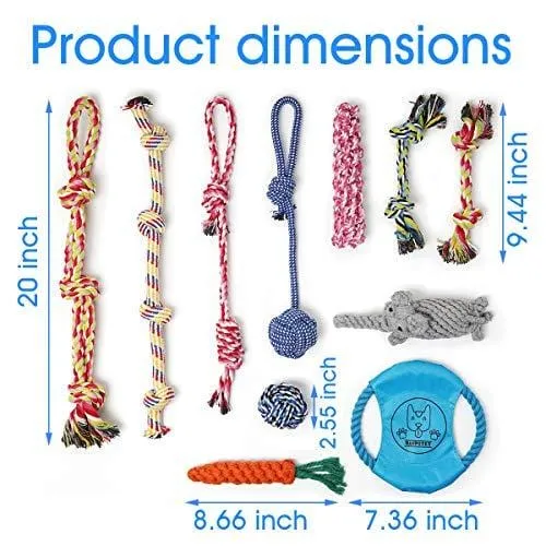 Ranphykx Dog Puppy Toys 11 Pack, Dog Rope Toys Puppy Chew Toys for Playtime Puppy Teething Toys, Dog Flying Disc, Washable Cotton Rope